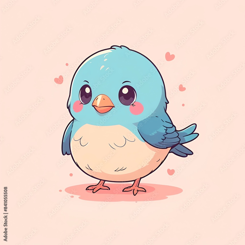 A cute blue bird with a pink heart on its chest A cute blue bird with a pink heart on its chest