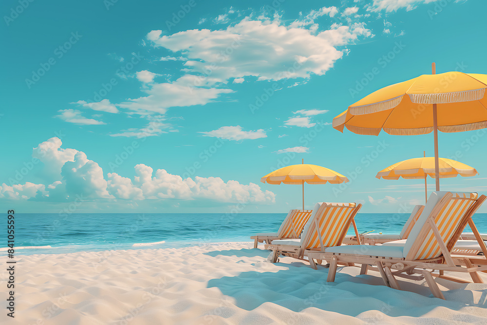Fototapeta premium People relaxing and tanning at the beach, enjoying the sun, playing volleyball, and swimming