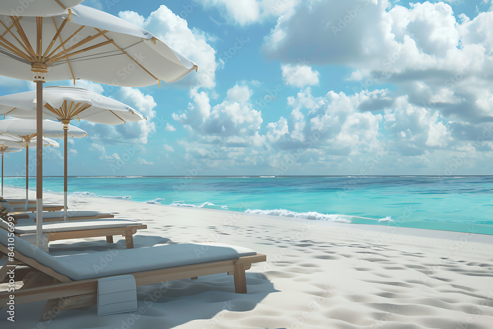 Obraz premium People relaxing and tanning at the beach, enjoying the sun, playing volleyball, and swimming