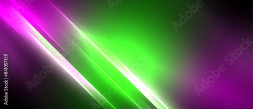 Neon dynamic diagonal light rays background. Techno digital geometric concept design for wallpaper, banner, presentation, background © antishock