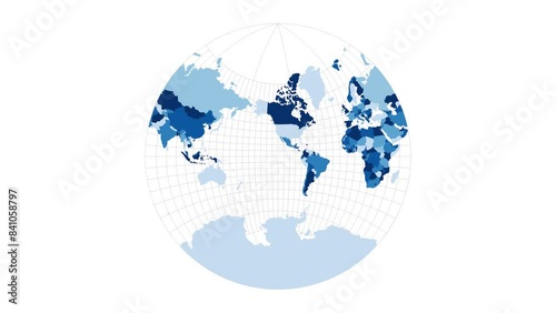 World Map. Lagrange conformal projection. Loopable rotating map of the world. Elegant footage. photo
