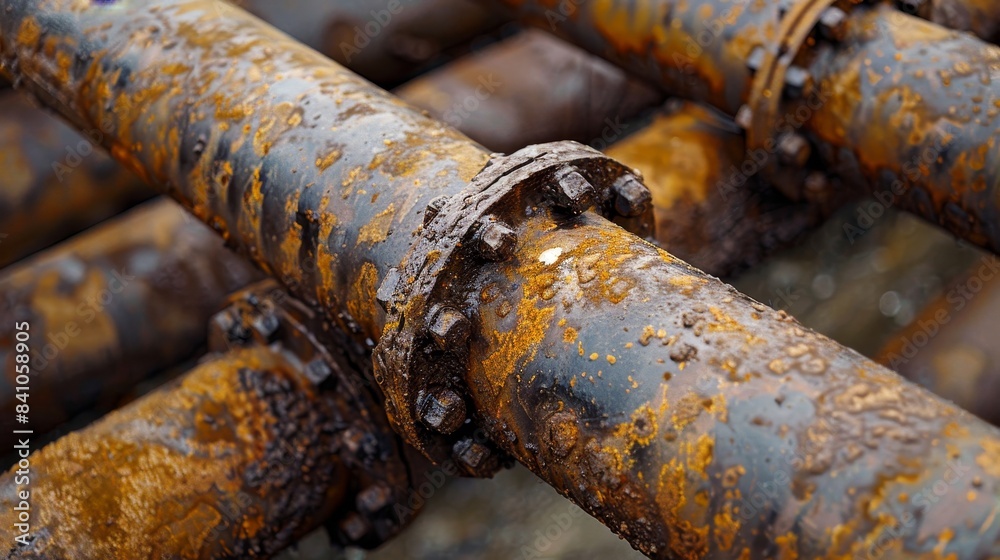 Close-up of a DIY project with scrap iron pipes being fitted together, showing weld marks and the texture of the rusted metal Close-up of a DIY project with scrap iron pipes being fitted together, showing weld marks and the texture of the rusted metal