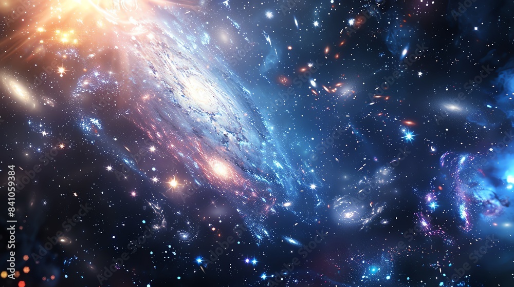 A realistic photo of a distant galaxy cluster with multiple galaxies of varying shapes and sizes, detailed and expansive A realistic photo of a distant galaxy cluster with multiple galaxies of varying shapes and sizes, detailed and expansive