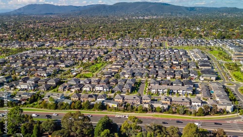 Aerial hyperlapse, dronelapse video of contemporary houses in Melbourne of Australia