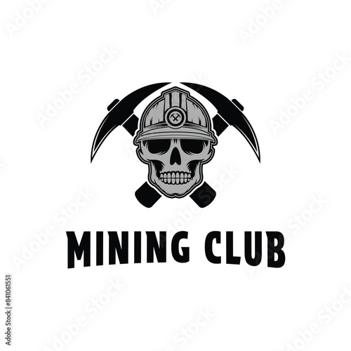 halloween skull logo mining club with axe design vintage reto style