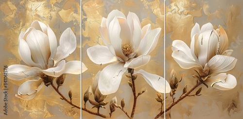 3 pieces of white magnolia flower luxury wall art, oil painting art
