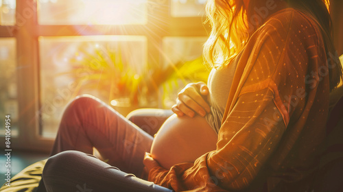 Close up - the belly of a young pregnant expectant mother. 
 photo