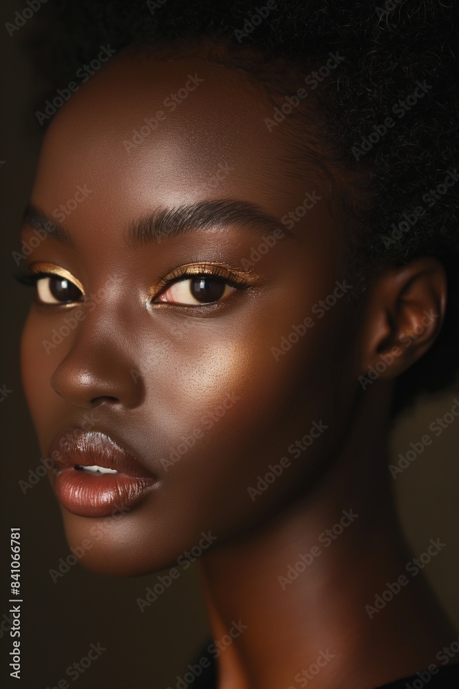 Close-up photo of African American gorgeous black woman model face. Isolated yellow background. beauty, cosmetics model. Close-up photo of African American gorgeous black woman model face. Isolated yellow background. beauty, cosmetics model.