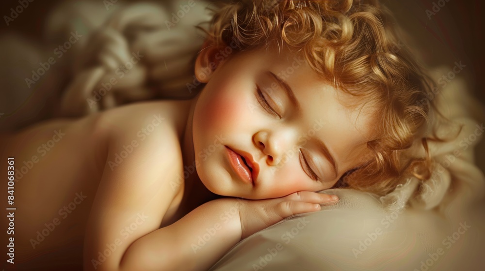 An angelic-faced child with chubby cheeks and soft curls, peacefully sleeping in their mother's arms. An angelic-faced child with chubby cheeks and soft curls, peacefully sleeping in their mother's arms.