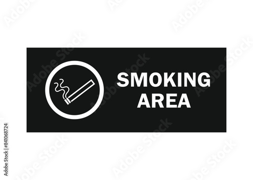 smoking area smoke permitted sign illustration with text horisontal form and black dark background 2
