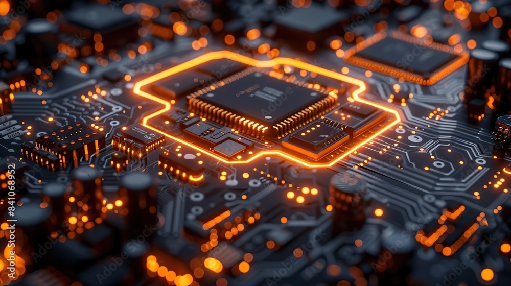 Innovative Technology Background With Detailed Circuit Board and Electronic Elements Innovative Technology Background With Detailed Circuit Board and Electronic Elements