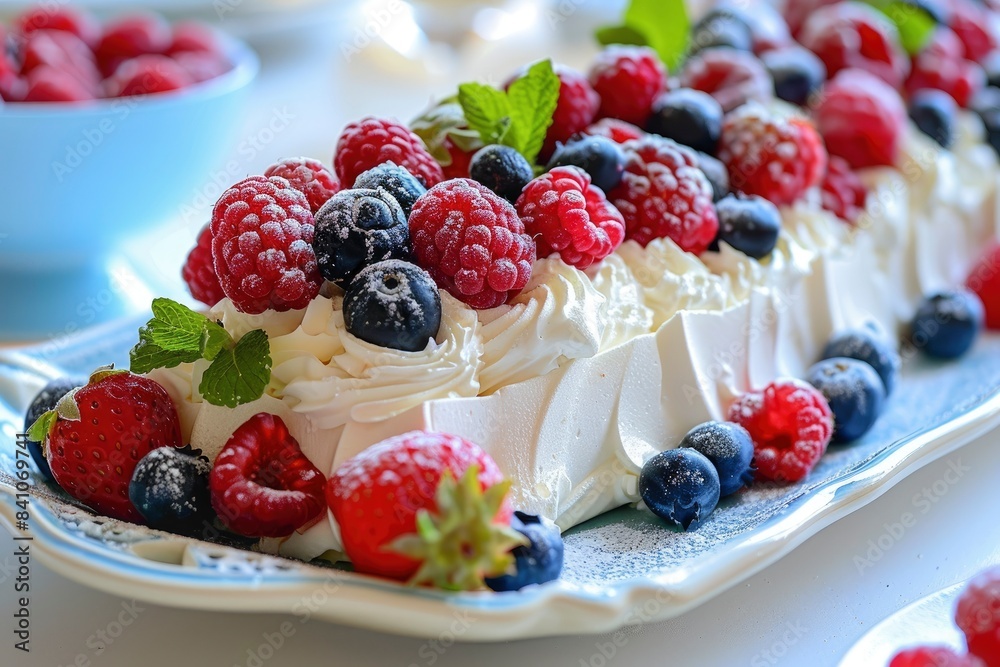 meringue roll with fresh berries - generative ai