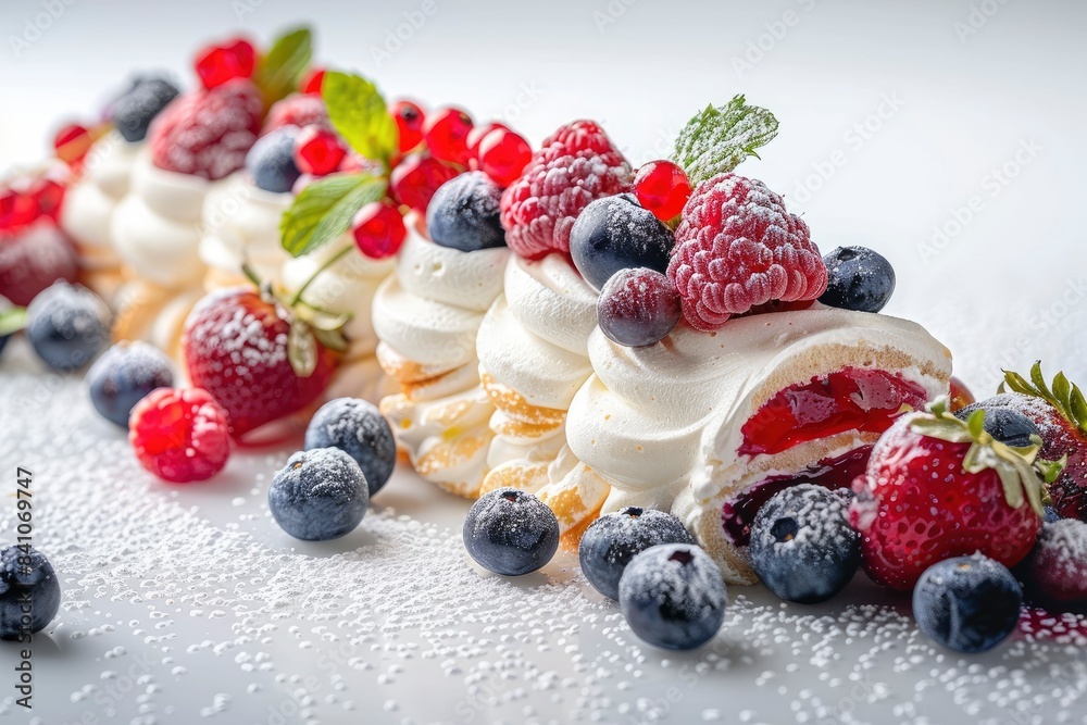 meringue roll with fresh berries - generative ai meringue roll with fresh berries - generative ai