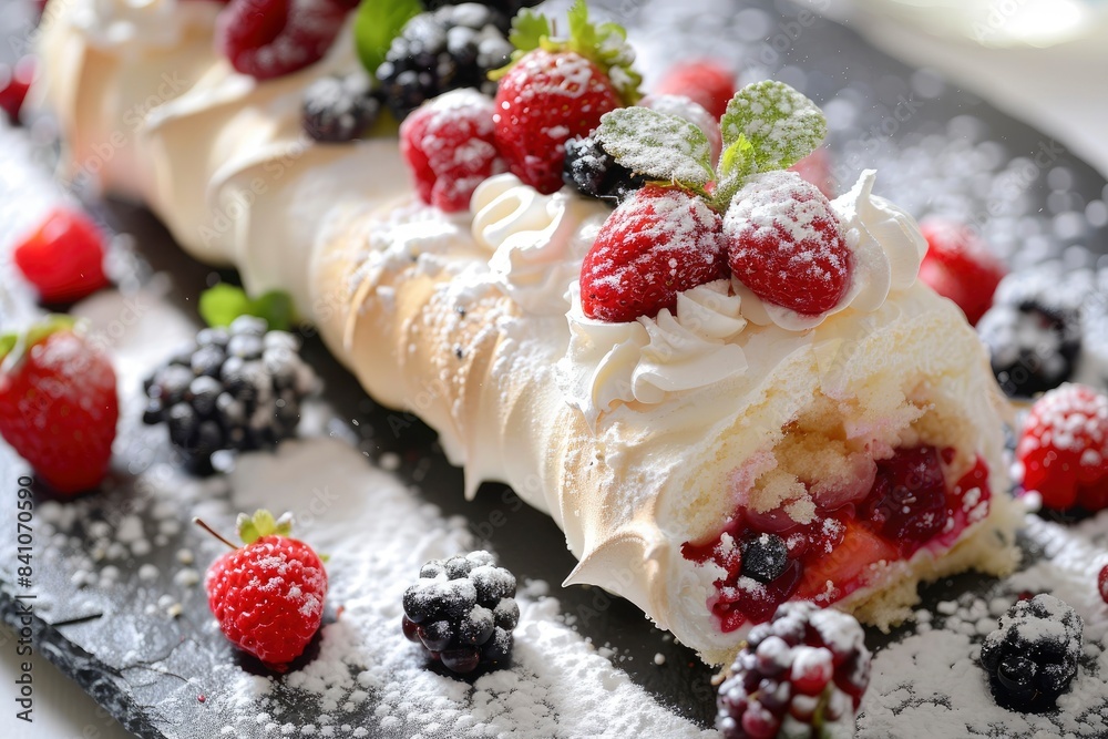 meringue roll with fresh berries - generative ai meringue roll with fresh berries - generative ai