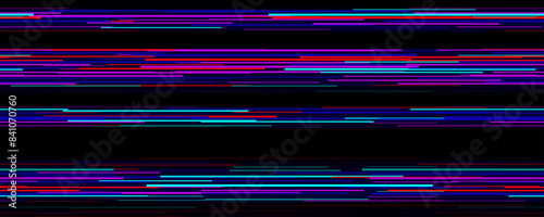 TV static noise texture. VHS video signal wallpaper with stripes, interferences or glitches. Neon glitch white noise background. Rippled grained television screen backdrop for poster, banner. Vector