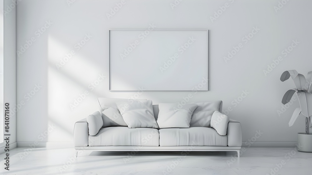 Fototapeta premium Elegant and Minimalist Living Room with Comfortable Sofa in Spacious Bright Interior