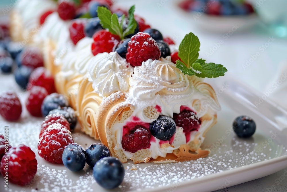 meringue roll with fresh berries - generative ai meringue roll with fresh berries - generative ai