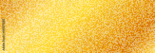 Golden disco party pattern. Yellow square sequin mosaic texture background. Abstract gold shining glitter halftone wallpaper. Sparkling glitter backdrop. Retro vector design template