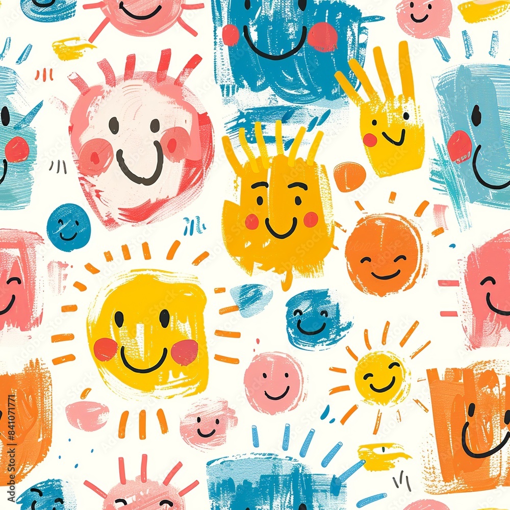 A sweet sketch of happy faces, featuring simple, cheerful lines and bright, vibrant colors, capturing the innocent creativity and playful imagination of a kindergartener. Minimal pattern banner A sweet sketch of happy faces, featuring simple, cheerful lines and bright, vibrant colors, capturing the innocent creativity and playful imagination of a kindergartener. Minimal pattern banner