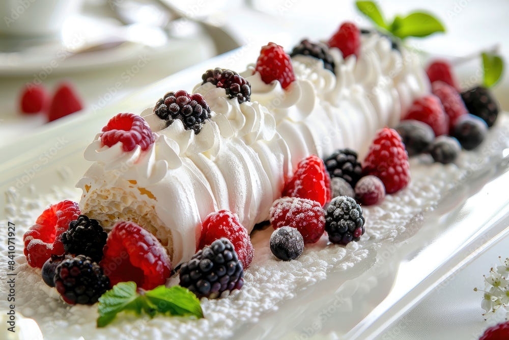 meringue roll with fresh berries - generative ai meringue roll with fresh berries - generative ai