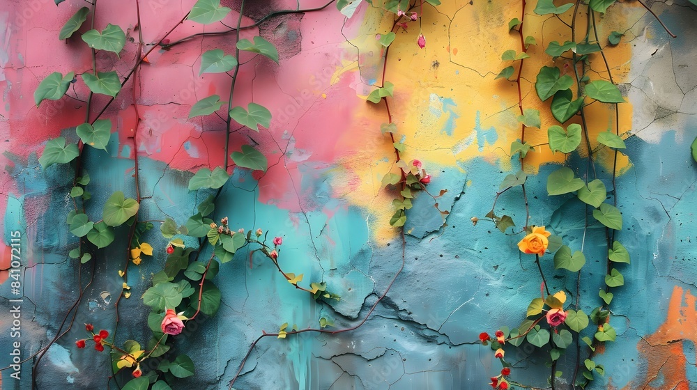 Obraz premium Vibrant Climbing Vines Expressing Emotions on Textured Wall