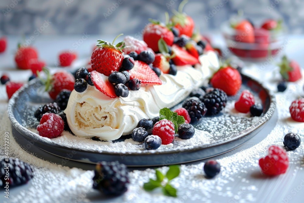 meringue roll with fresh berries - generative ai meringue roll with fresh berries - generative ai