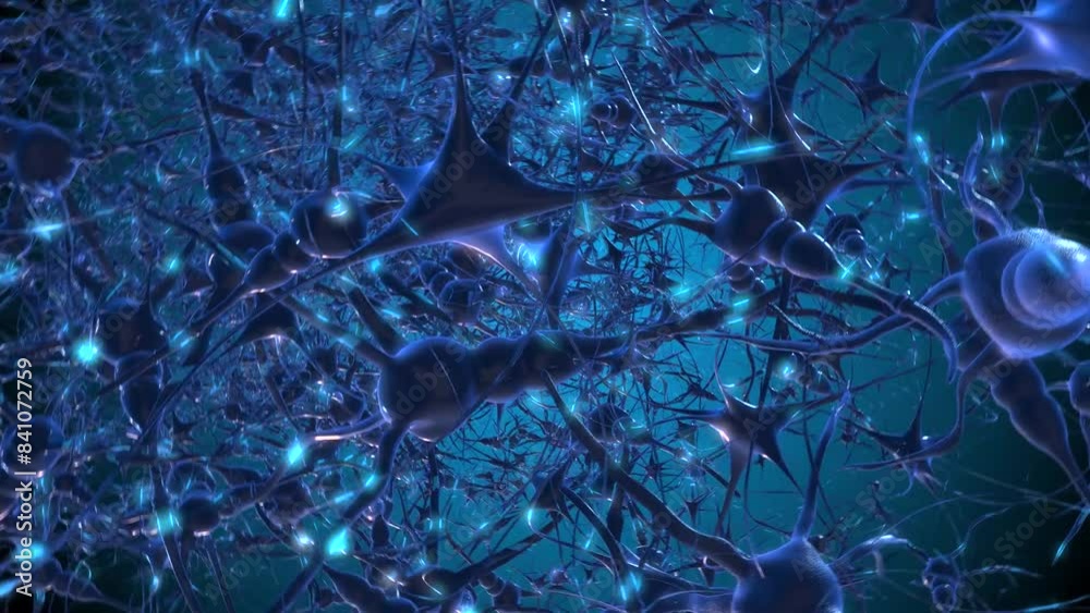 brain neural network and neuron synapse firing 3d render