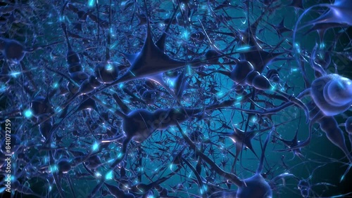 brain neural network and neuron synapse firing 3d render