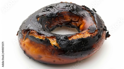 burnt bagel Isolated on white background. food waste concept for designer