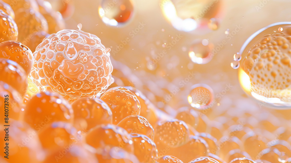 Close-Up View of a Single Cell Floating Among Other Cells in a Liquid Environment Close-Up View of a Single Cell Floating Among Other Cells in a Liquid Environment