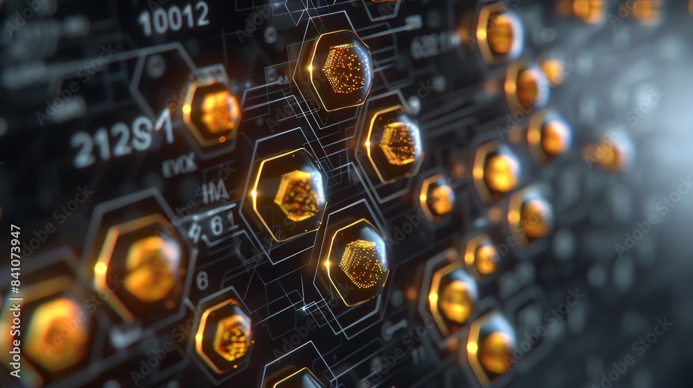 isolated hexagon hollogram platform, chemistry, UI, high tech,aspect ratio 2:1, banner, landing page, website background