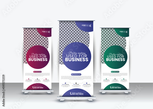 Business Roll up Banner design, a Set of Advertising vertical Template, X-banner for Business, Clean and Professional Pull Up with nice grading color