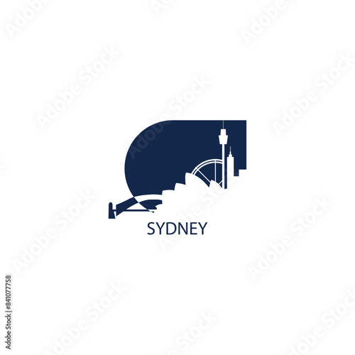 Sydney skyline, downtown panorama logo, logotype. Australia megapolis city badge contour, isolated vector pictogram with bridge, tower, monuments, landmarks, skyscrapers