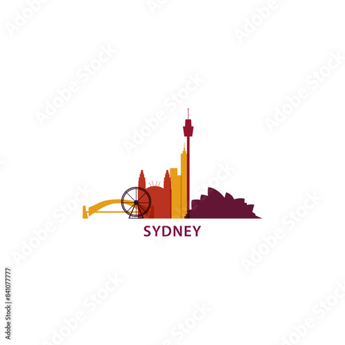 Sydney skyline, downtown panorama logo, logotype. Australia megapolis city badge contour, isolated vector pictogram with bridge, tower, monuments, landmarks, skyscrapers