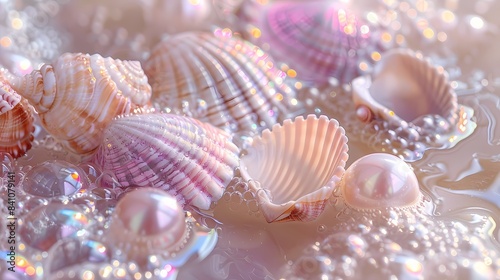 Digital technology glitter shell pearl poster background