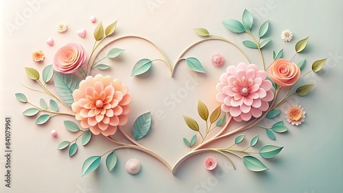 Heartwarming mothers day illustration featuring entwined flowers, leaves, and gentle curls on a soft, pastel-colored background, evoking love, care, and tender relationships.