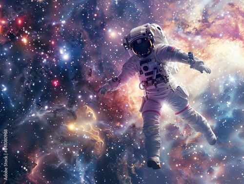 Astronaut floating in the vastness of space.