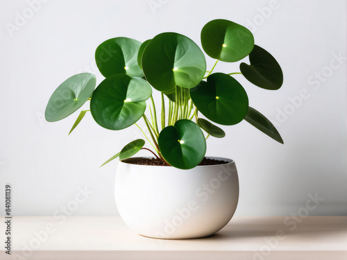 Chinese Money Plant in White Pot.