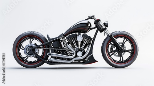 Silver Chopper Motorcycle on White Background