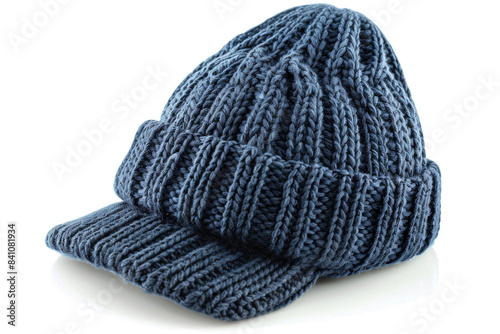 Navy blue woolen beanie with a ribbed design