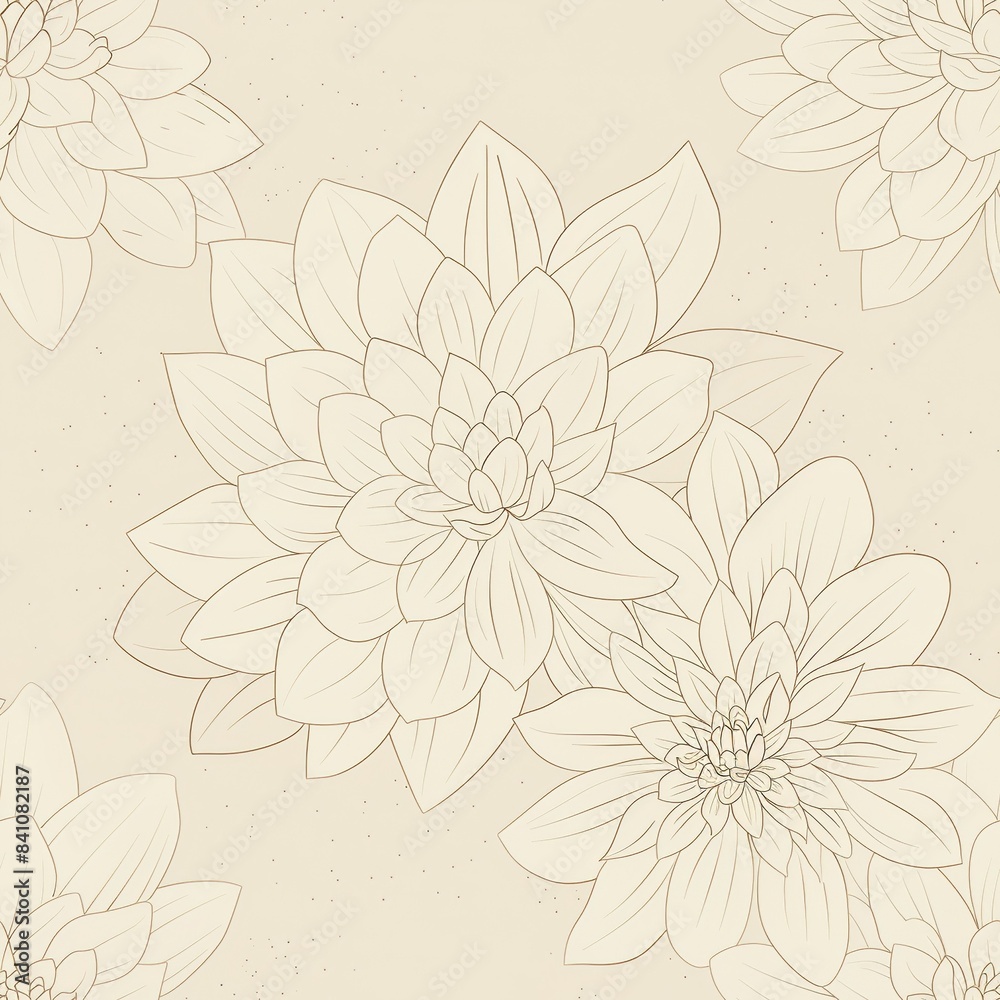 Φωτογραφία A minimalist line drawing of a single dahlia flower, with its geometric petal arrangement and intricate details, highlighting the flower's symmetry