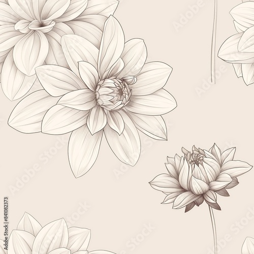 A minimalist line drawing of a single dahlia flower  with its geometric petal arrangement and intricate details  highlighting the flower s symmetry. Minimal pattern banner wallpaper  simple