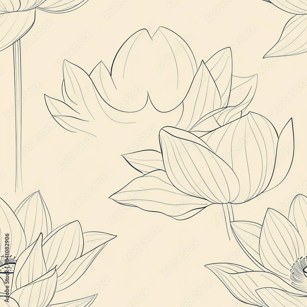 Φωτογραφία An elegant line art illustration of a single lotus flower, showcasing its symmetrical petals and central seed pod, drawn with fine lines to emphasize its serene beauty
