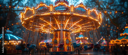 Illuminated Carousel at a Winter Amusement Park © Daniel