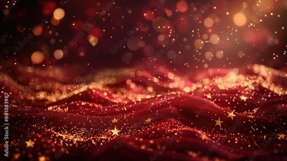 Shimmering golden stars fall against red backdrop mesmerizing abstract background sparkle Shimmering golden stars fall against red backdrop mesmerizing abstract background sparkle