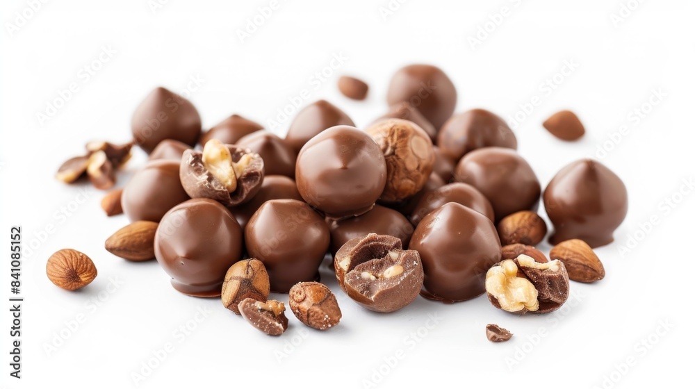 chocolate-covered nuts Isolated on white background. sweet delicious desserts concept for designer chocolate-covered nuts Isolated on white background. sweet delicious desserts concept for designer