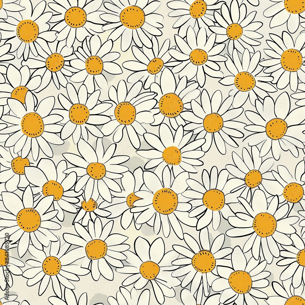 A whimsical line illustration of a field of daisies, with each flower and its delicate petals uniquely rendered to create a sense of depth and movement. Minimal pattern banner wallpaper, simple A whimsical line illustration of a field of daisies, with each flower and its delicate petals uniquely rendered to create a sense of depth and movement. Minimal pattern banner wallpaper, simple