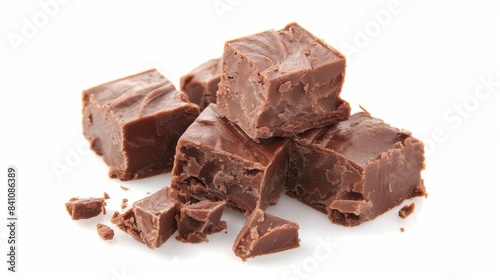 chocolate fudge cube Isolated on white background. sweet beautiful and delicious desserts concept