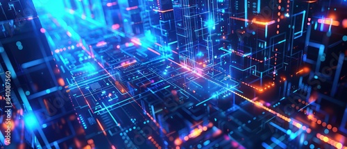 futuristic digital concept from space  intersecting lines  light cyan and indigo  intertwined networks