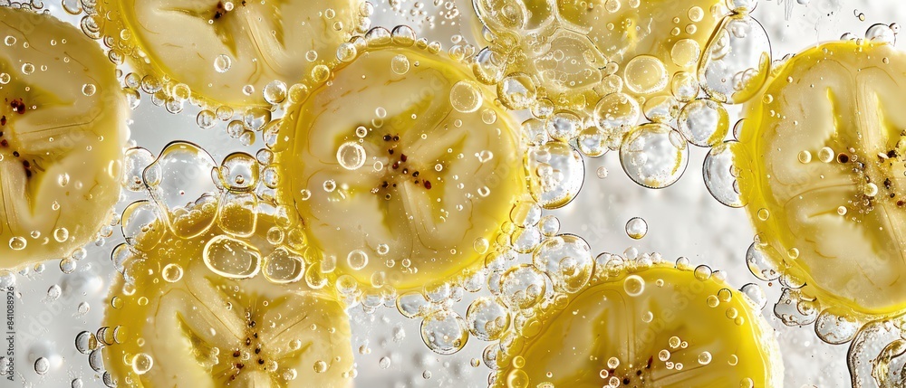 banana in soda bubbles on white background banana in soda bubbles on white background